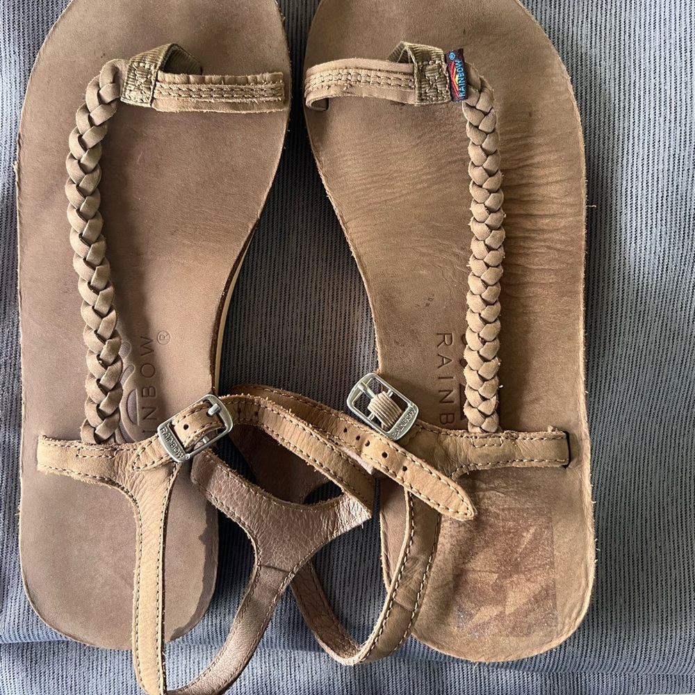 Rainbow Tan Braided Sandals